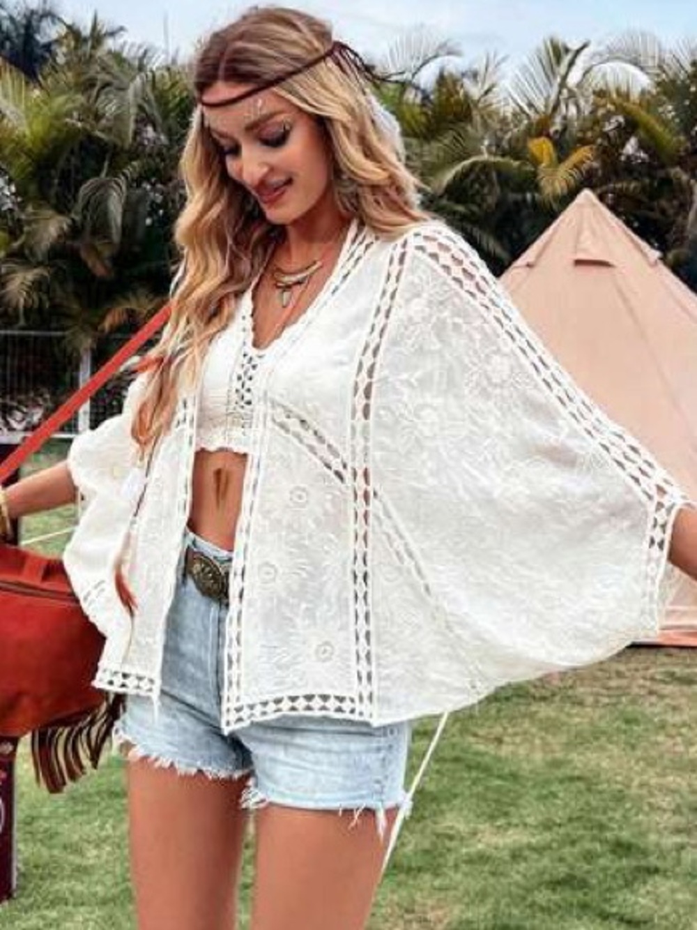 House of Harlow 1960 Lace Floral Embroidered Beach Cover